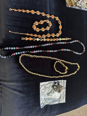 Gold-Tone Orange Glass Bead Necklace and Bracelet Set